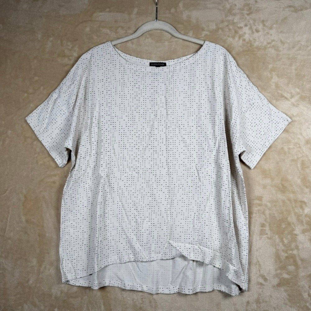 Eileen Fisher Womens Medium Tencel Viscose Boxy Dot Print Top White Black S19TRZ